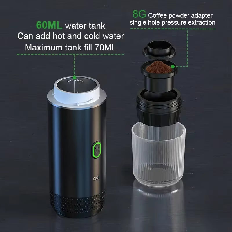 Máquina de Espresso Portátil Inteligente con Cápsulas y Café Molido